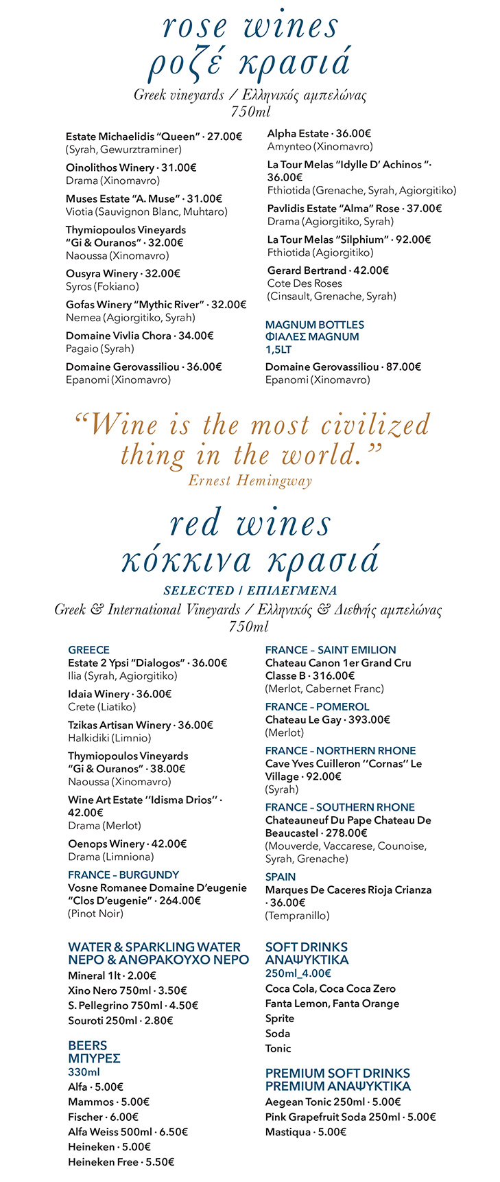 Trizoni Exclusive Wine List Σεπτέμβριος 2024